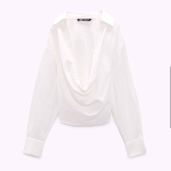 Zara Tops - Zara White Longsleeve Draped Linen Shirt M